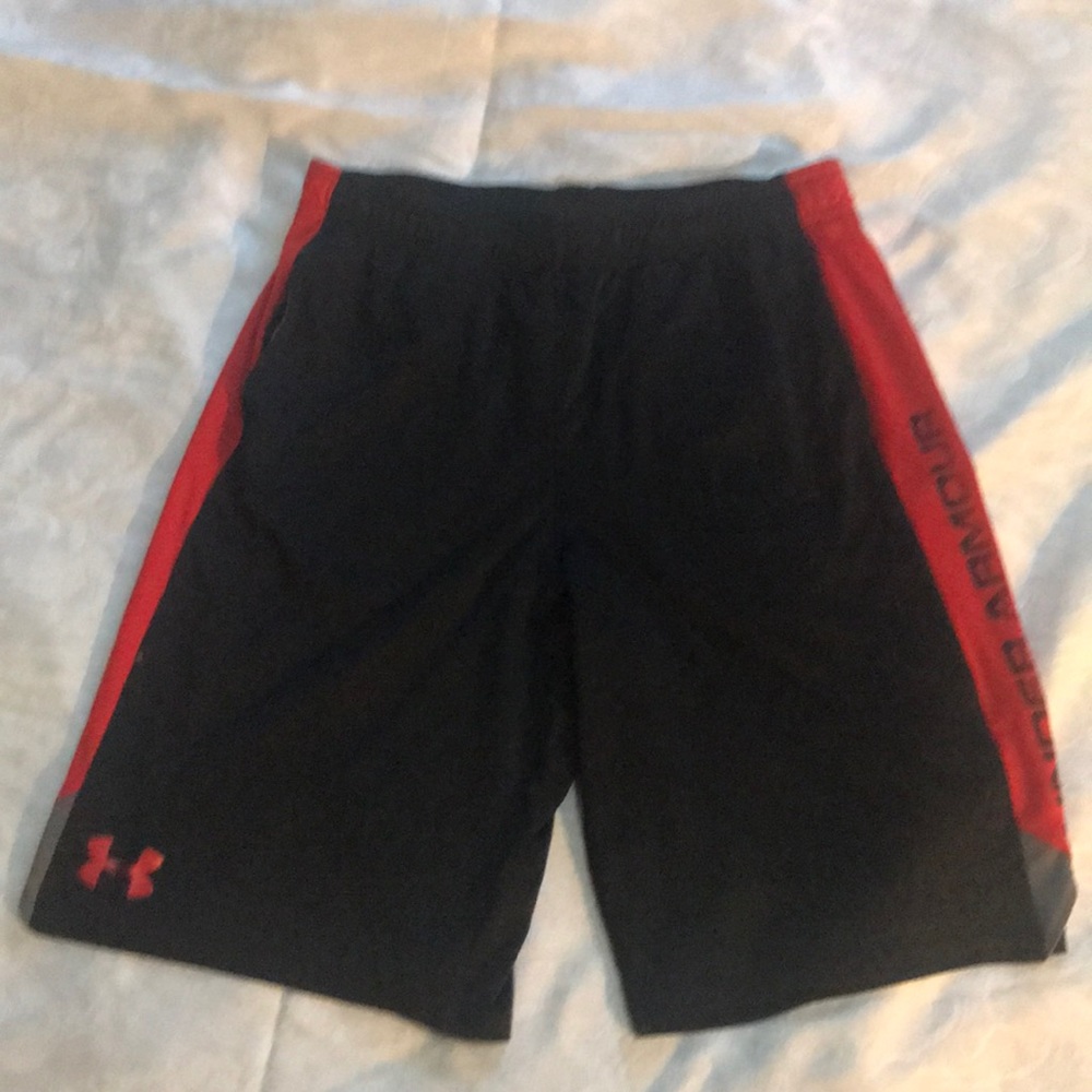 Red and black under armour shorts